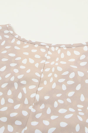Apricot Animal Print V-neck Rolled Sleeve Tunic Top