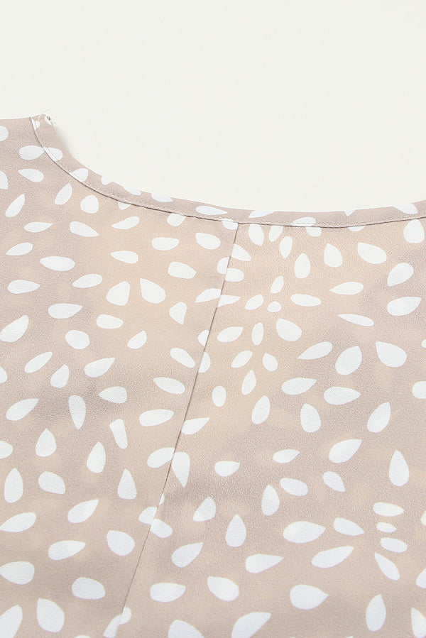 Apricot Animal Print V-neck Rolled Sleeve Tunic Top