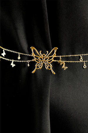Gold Butterfly Decor Tassel Plate Alloy Layered Waist Chain