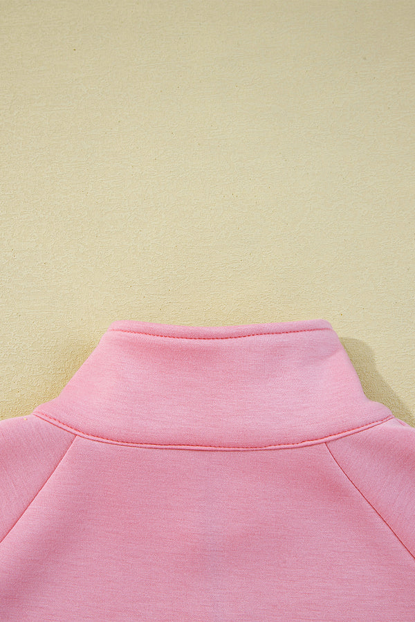 Pink Half Zip Sporty Pullover Mini Skirt 2pcs Outfit
