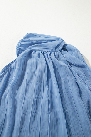 Myosotis Textured Pleated Tied Mock Neck  Flowy Tank Top