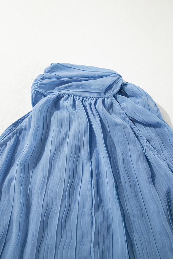 Myosotis Textured Pleated Tied Mock Neck  Flowy Tank Top