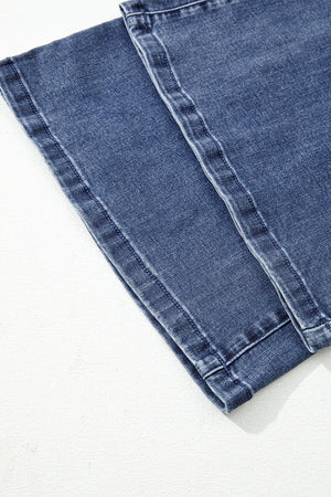 Dirty blue High Waist Button Zip Fly Bell Bottom Jeans