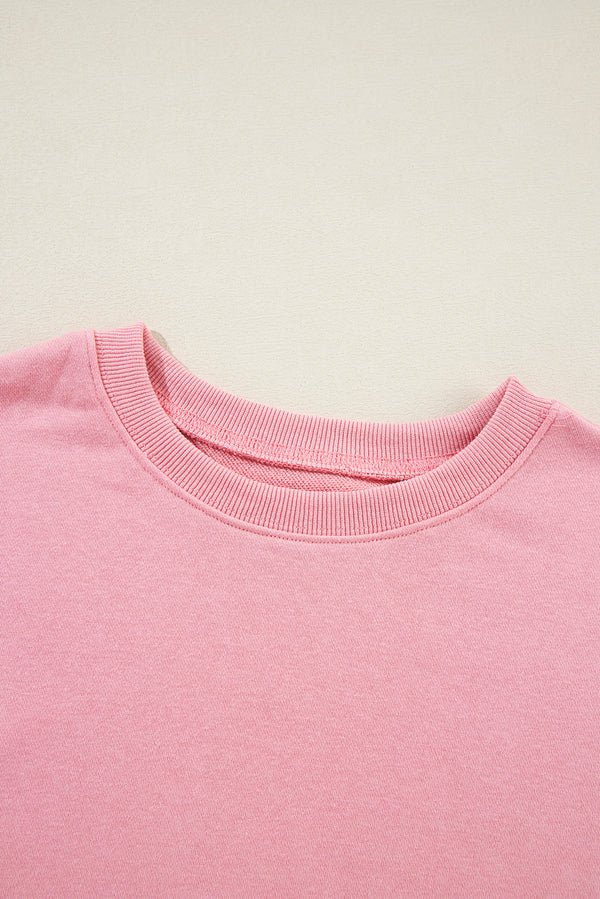 Pink Solid Classic Crewneck Pullover Sweatshirt