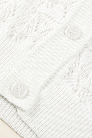 White Lightweight Buttoned Front Crochet Cardigan