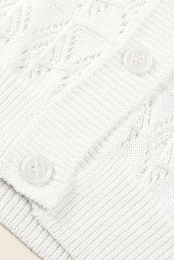 White Lightweight Buttoned Front Crochet Cardigan