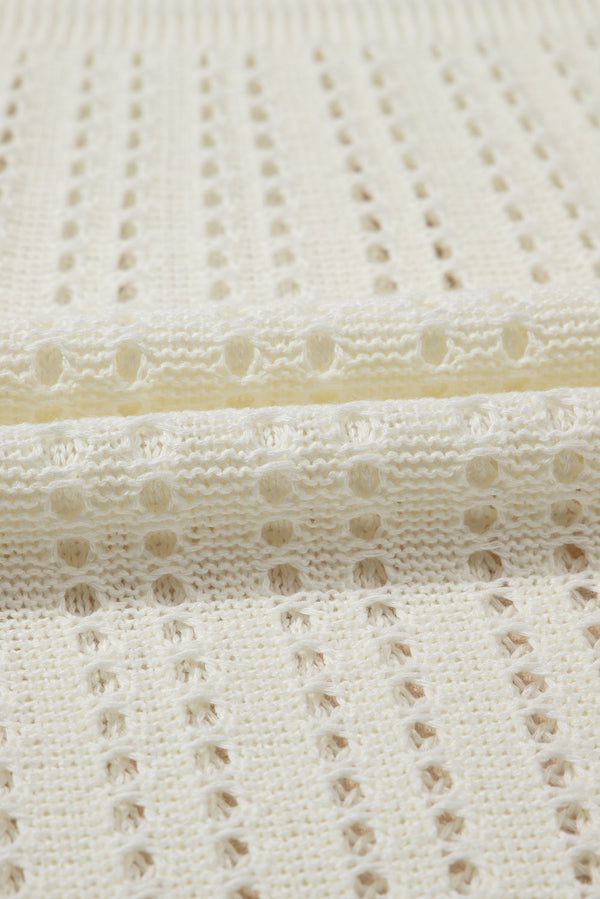 White Eyelet Crochet Sleeveless V Neck Beach Dress