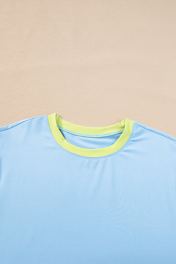 Sky Blue Color Block Detail Casual Two-piece Outfit