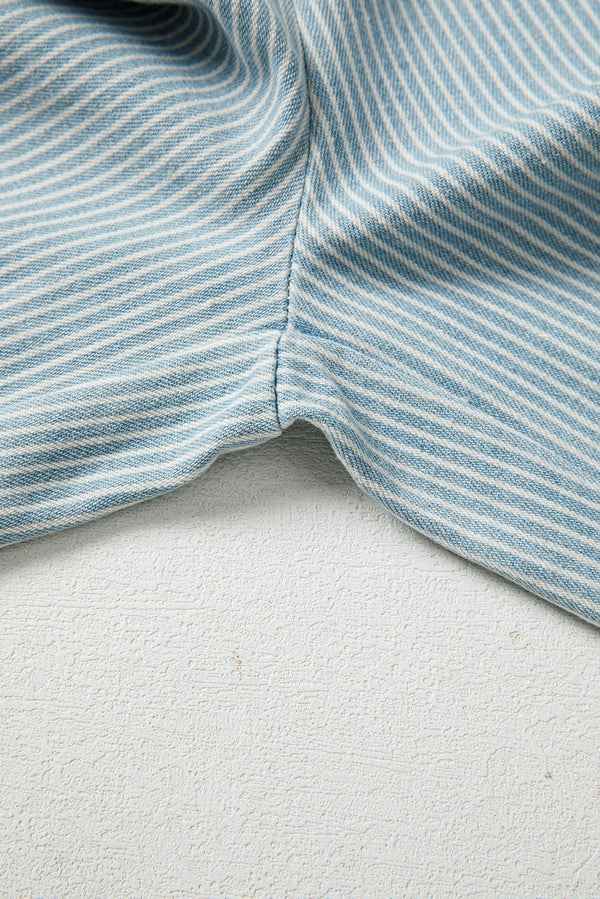 Sky Blue Stripe Mid Rise Drawstring Waist Jeans