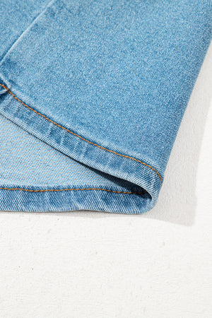 Dusk Blue Acid Wash Bowknot Details High Waist Denim Skirt