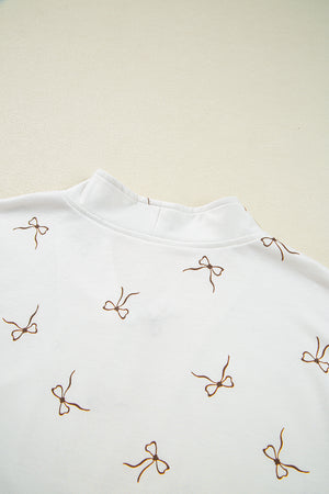 Beige Bow Print Half Zip Tank and Shorts 2pcs Set