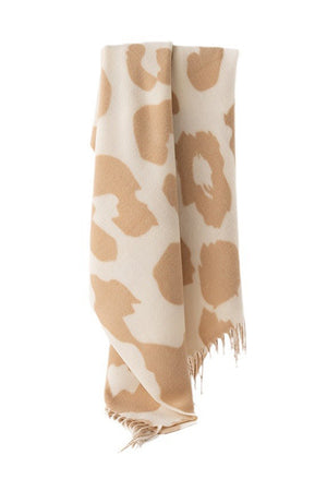 Parchment Cow Print Fringed Winter Large Scarf