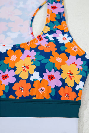 Green Floral Print Racerback Cutout High Waist 2pcs Bikini