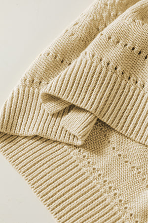 Beige Knitted Hollow out Short Sleeve Crop Sweater