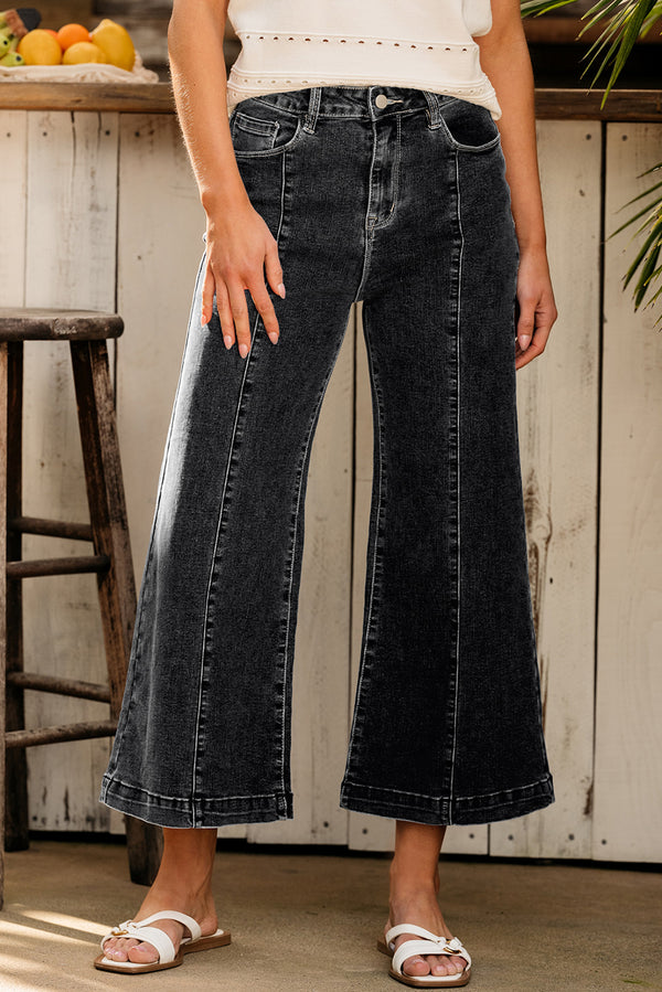 Black Plain Seam Detail Flared Bottom Ankle Length Jeans