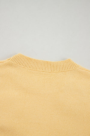 Yellow Cream Cute Flower Applique Short Sleeve Sweater