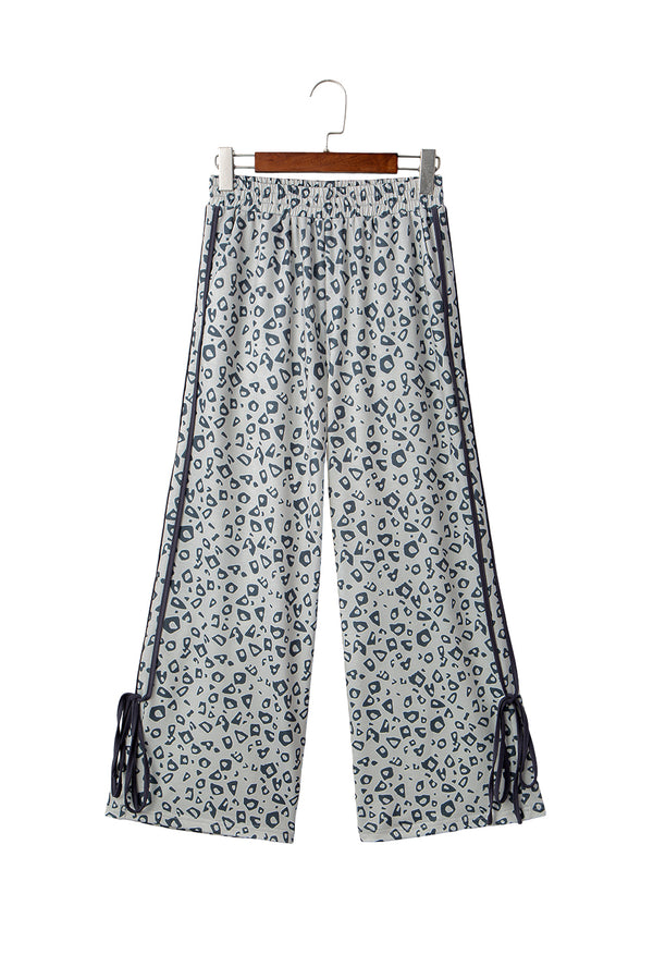 Gray Leopard High Waist Side Bow Straight Leg