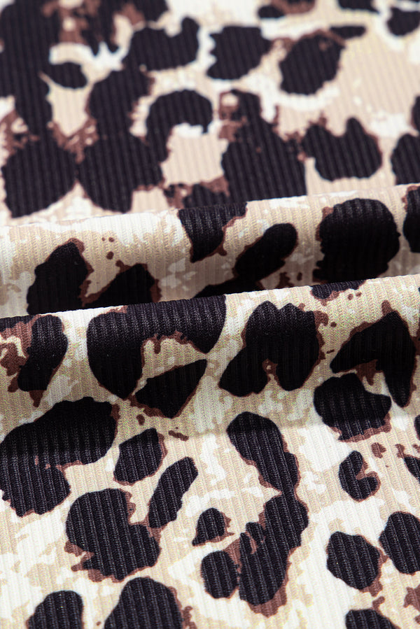 Brown Leopard Print U Neck Sleeveless Bodysuit