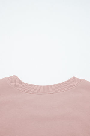 Light Pink Drop Shoulder Puff Sleeve Crop Pullover Drawstring Wide Leg Pants Set