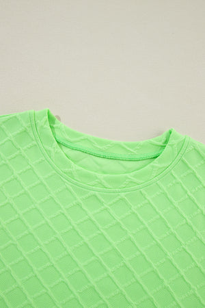 Light Green Checkered Textured Tee and Drawstring Shorts