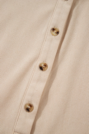 Oatmeal Corduroy Half Button Collared Long Sleeve Mini Dress