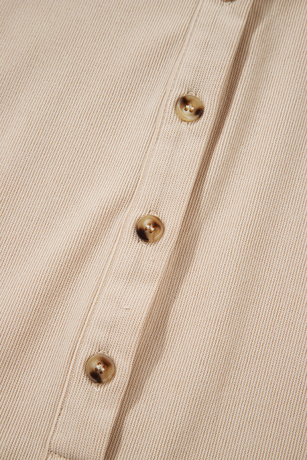 Oatmeal Corduroy Half Button Collared Long Sleeve Mini Dress