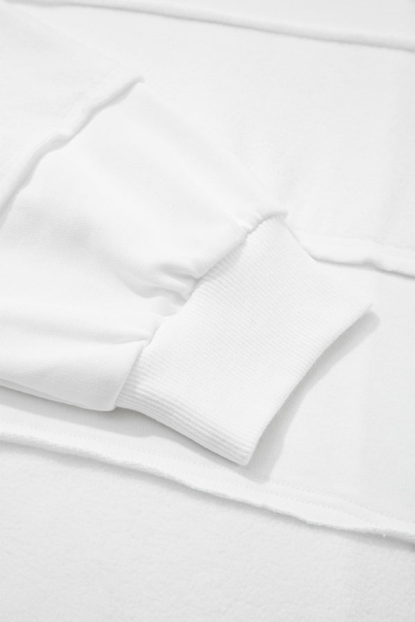 White Textured Raw Seam Plus Size Pullover Top and Drawstring Pants Set