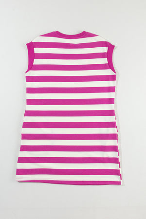 Rose Stripe Cap Sleeve Pocketed Shift T-shirt Dress