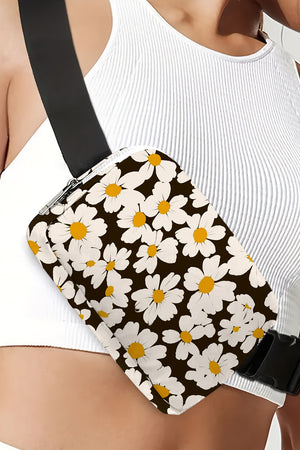 Black Daisy Printed Buckle Strap Crossbody Bag