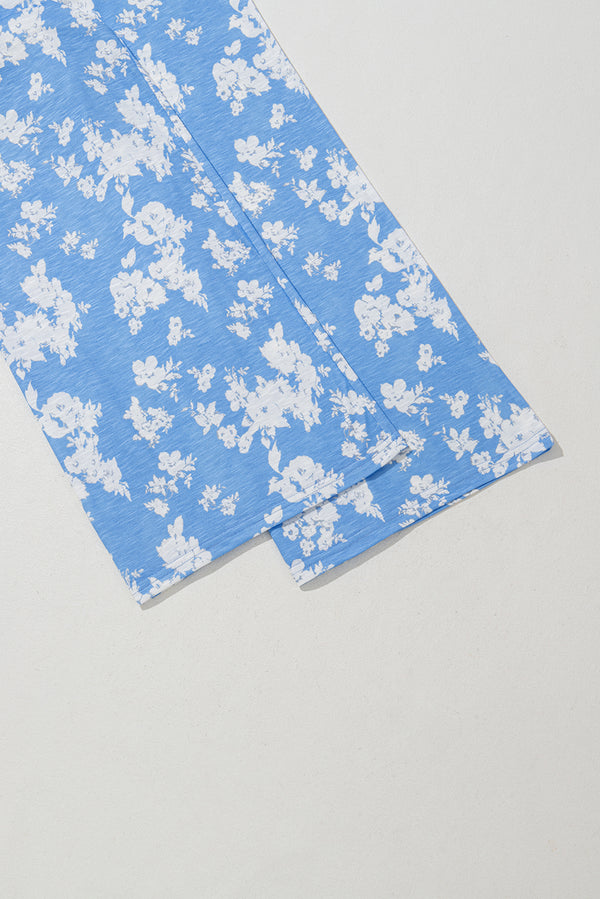 Myosotis Floral Print Half Button Wide Leg Relaxed Sleeveless Jumpsuit