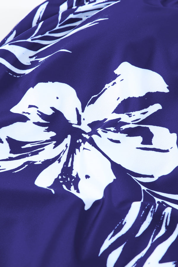 Blue Floral Pattern Strapless Tankini Set