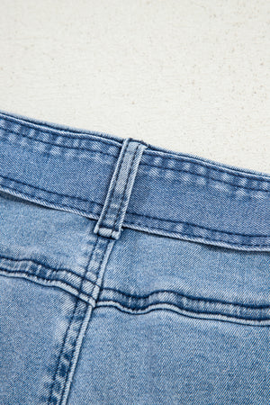 Beau Blue Western Washed Bow Knot Sash Wide Leg Jeans