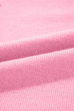 Rose Red Pearled Colorblock Crew Neck Half Sleeve Sweater