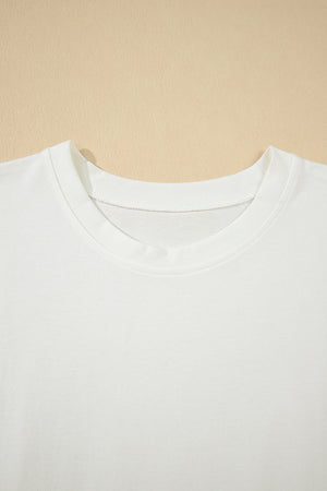 White Drop Shoulder Crew Neck Shift T Shirt Dress