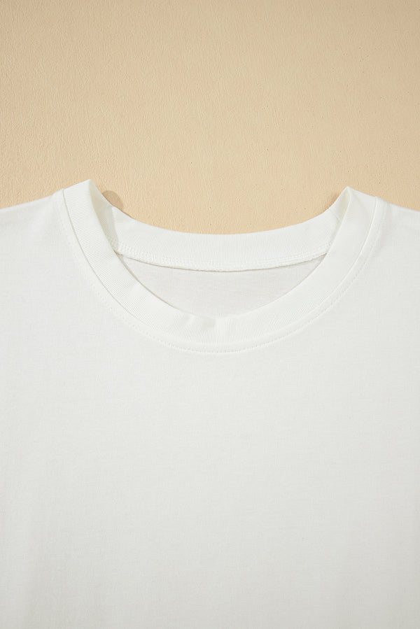 White Drop Shoulder Crew Neck Shift T Shirt Dress