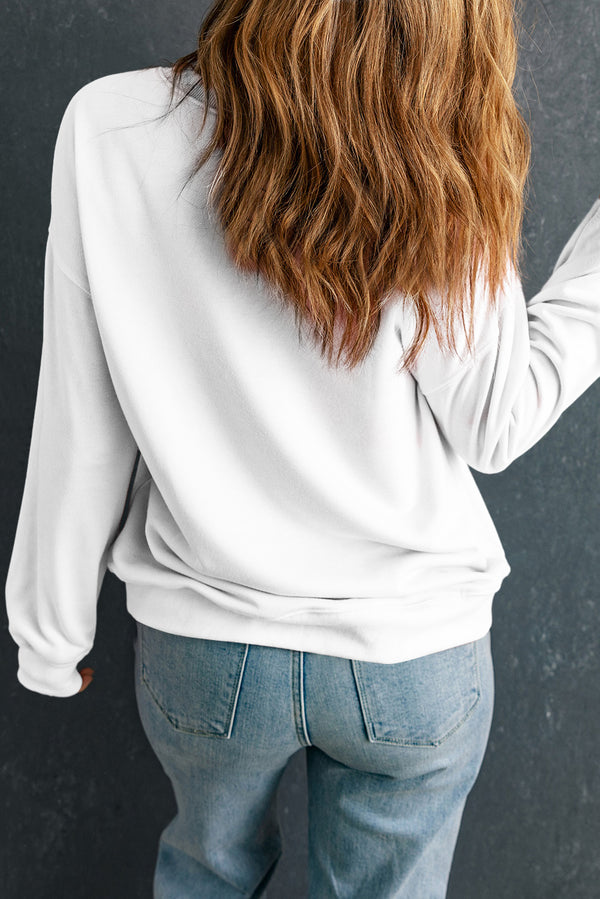 White Sequin Rodeo Patched Drop Shoulder Sweatshirt