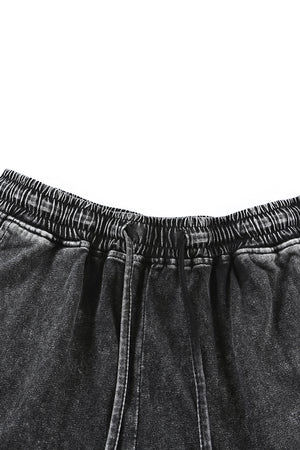 Black Acid Washed Short Lounge Set