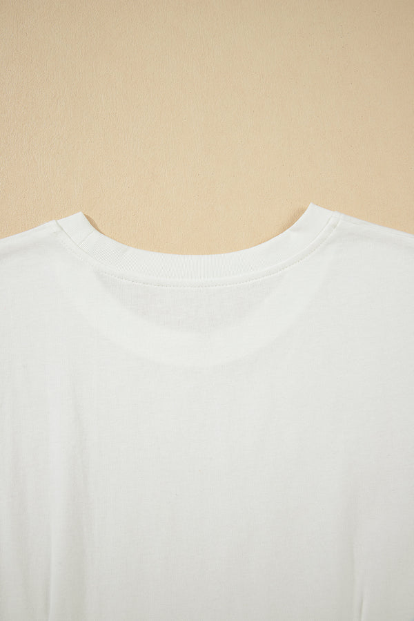 White Drop Shoulder Crew Neck Shift T Shirt Dress