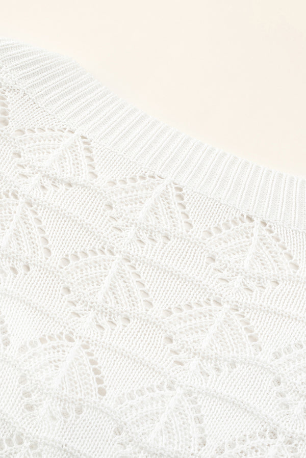 White Lightweight Buttoned Front Crochet Cardigan