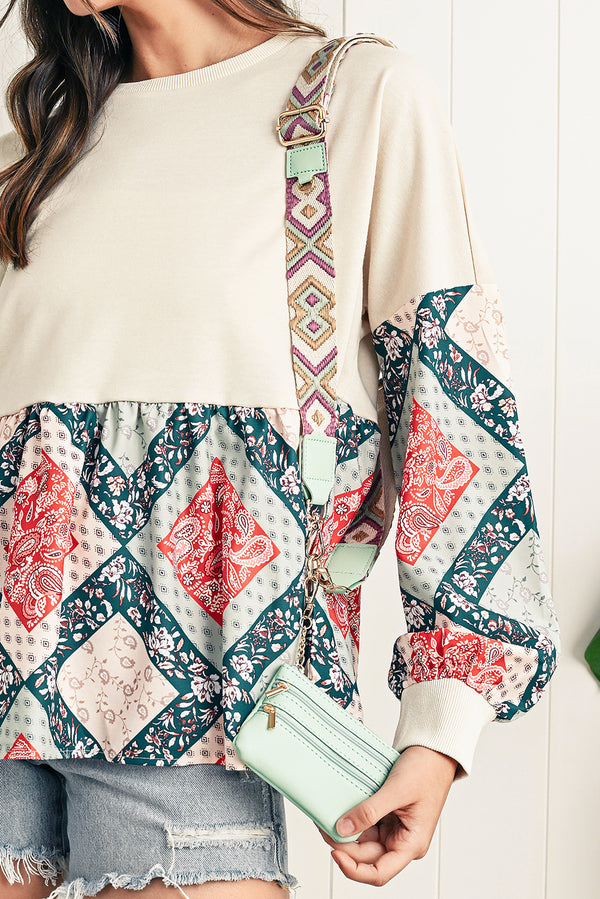 Sea Green Geometric Printed Phone Strap And Detachable Zipped Pouch