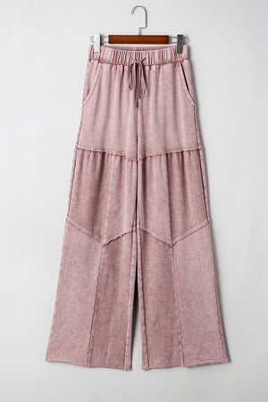 Careys Mineral Wash Tiered Wide Leg Patchwork Drawstring Pants