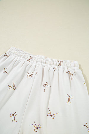 Beige Bow Print Half Zip Tank and Shorts 2pcs Set