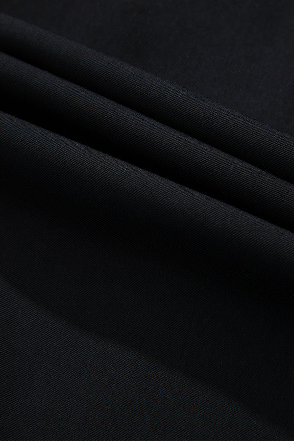 Black Collar Tab Sleeve Zip Up Flap Detail Jacket