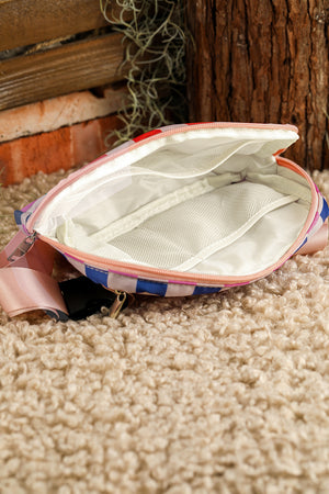 Pink Colorblock Checkered Printed Crossbody Bag