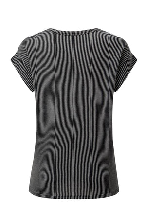 Carbon Grey Twisted Rib Wide Sleeve Crew Neck T Shirt