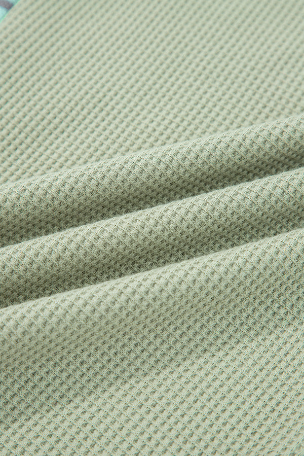 Meadow Mist Green Exposed Seam Waffle Striped Patchwork Baggy Pullover