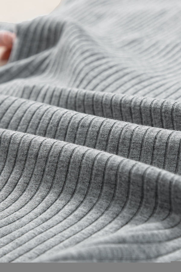 Gray Ribbed Color Block Patchwork T-shirt