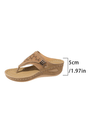 Chestnut Hollow Out Clip Toe Wedge Slippers