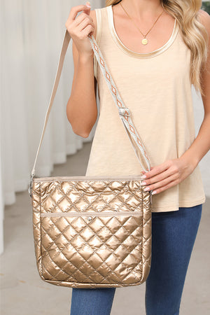 Gold Quilted Large Capacity Shoulder Bag