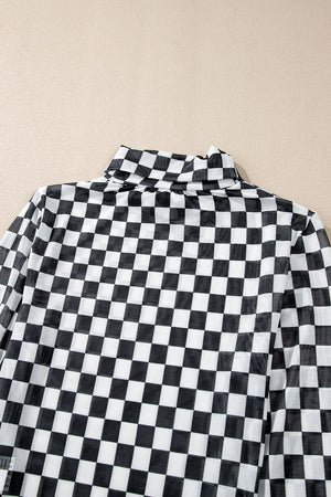 Black Checkered Printed Long Sleeve High Neck Bodysuit